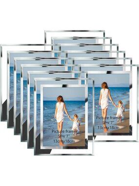 12 Pack Silver Glass 5x7 Picture Frames Set - Elegant Home Decor & Gift Idea